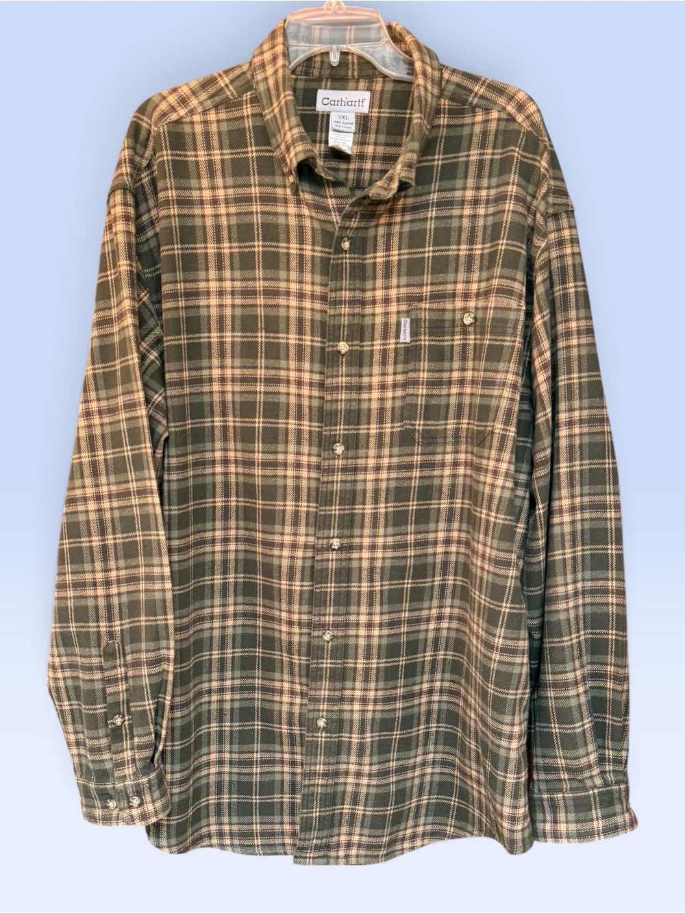Carhartt Men's XXL Green Plaid Flannel Button Down Long Sleeve Shirt